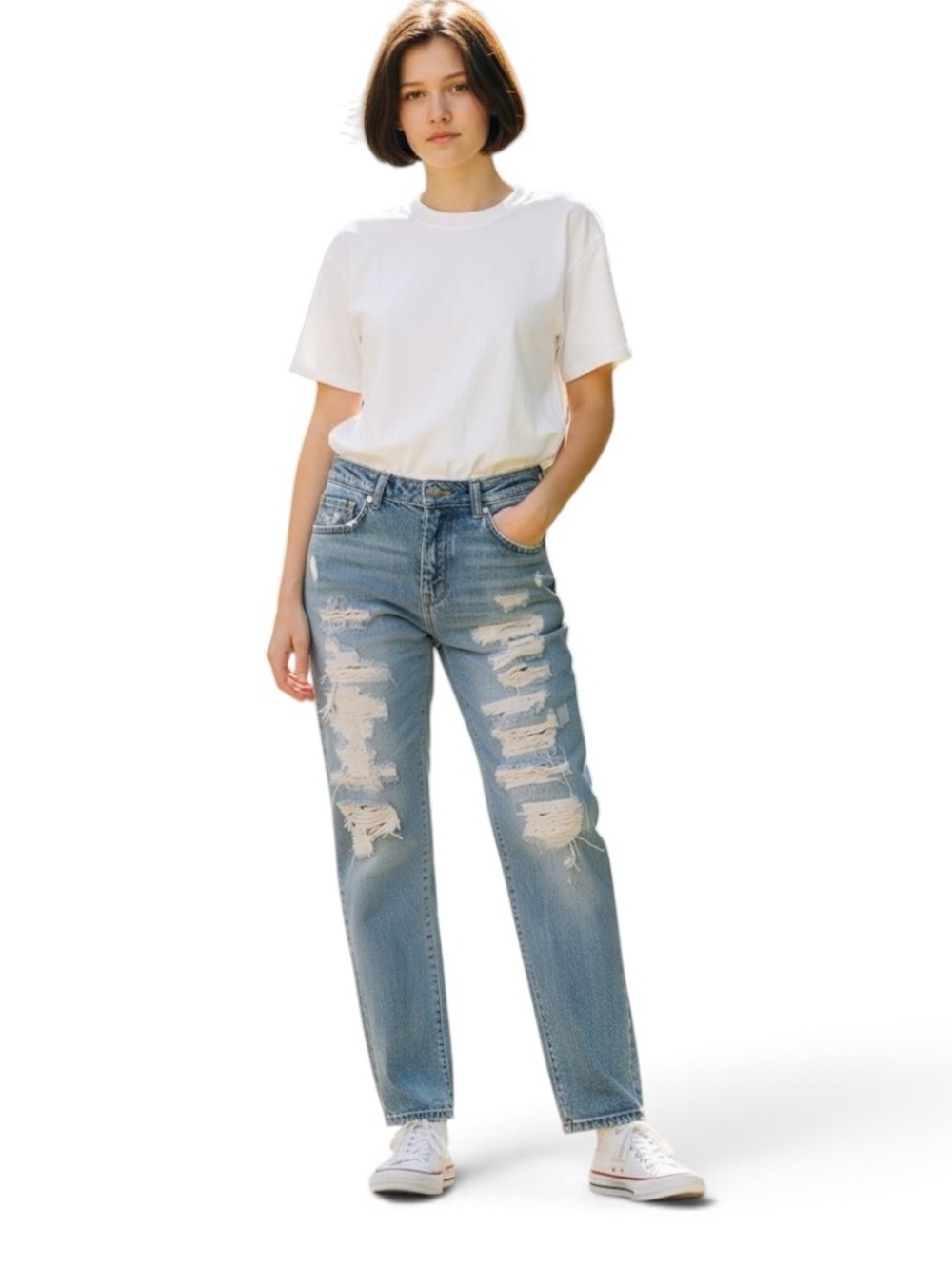 Blank NYC Light Wash Relaxed Straight Leg Distressed Jeans Sz 27 Long